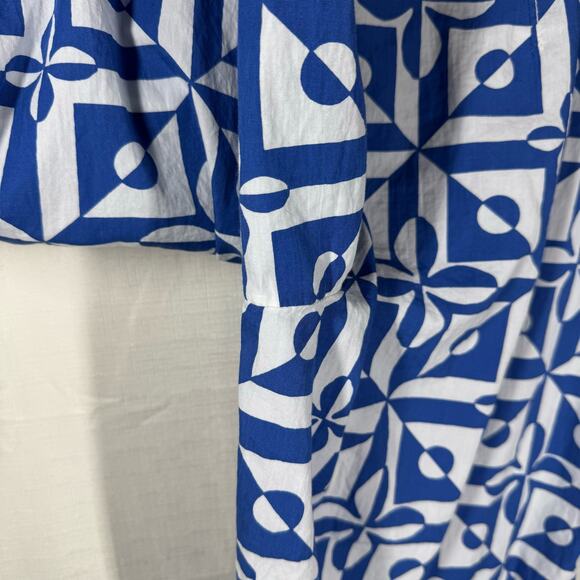 FREE PEOPLE Menorca Wide Leg Blue & White Geometric Print Crop Pants Size 12 - Picture 5 of 14